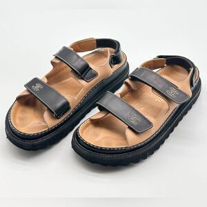 CHANEL Dad Vintage 1999 CC Logo Chunky Sandals Beige & Black Leather EU 39